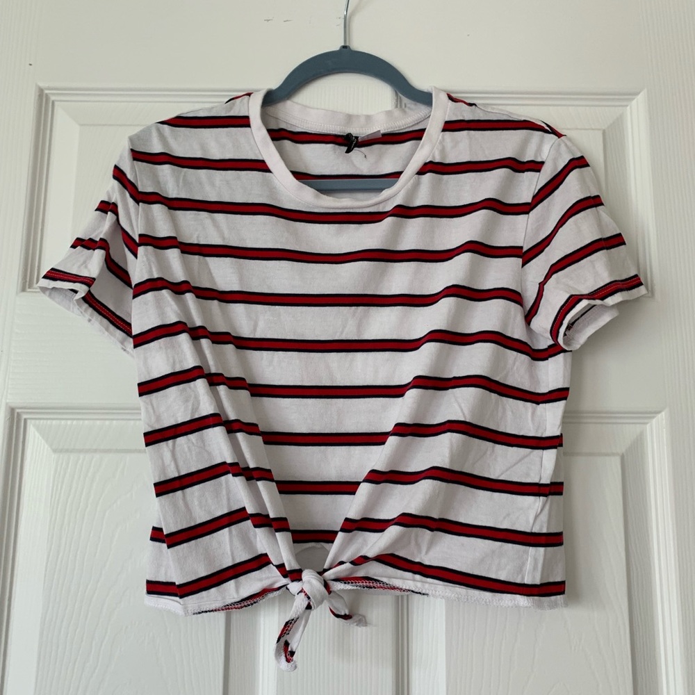 H&M tie front striped shirt